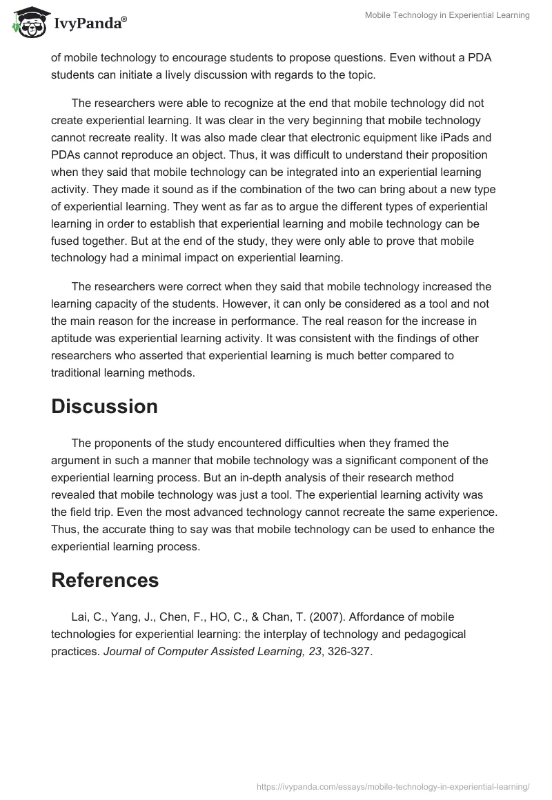 Mobile Technology in Experiential Learning. Page 4