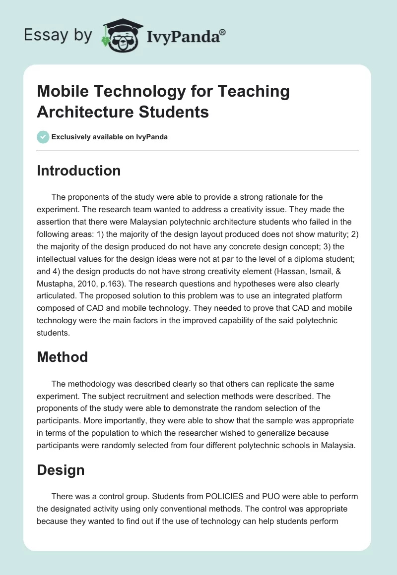 Mobile Technology for Teaching Architecture Students. Page 1