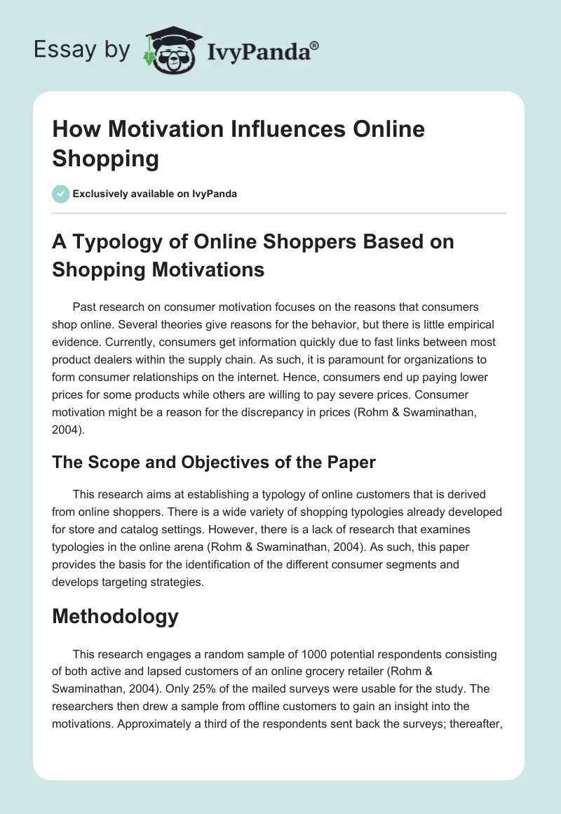 How Motivation Influences Online Shopping. Page 1