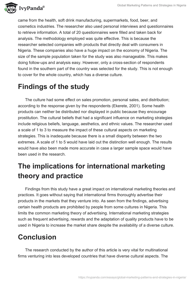 Global Marketing Patterns and Strategies in Nigeria. Page 2