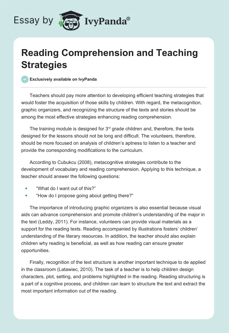 Reading Comprehension and Teaching Strategies. Page 1