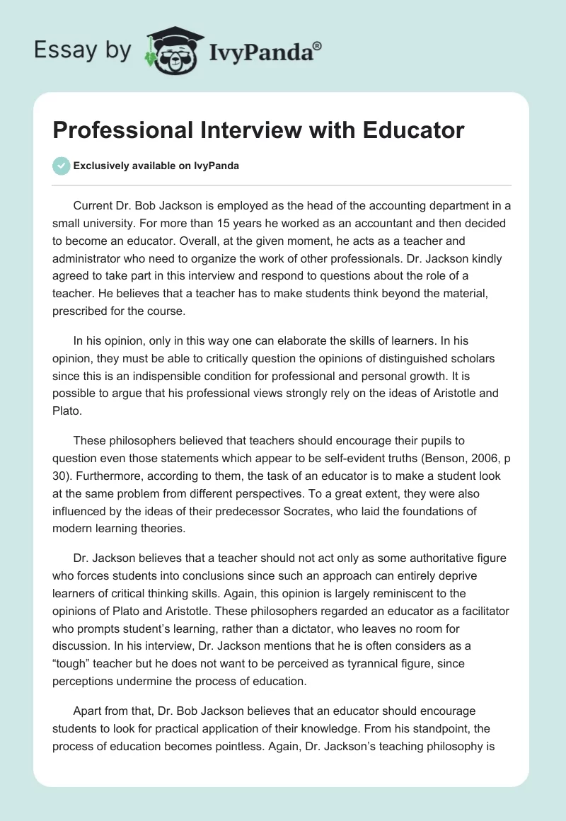 Professional Interview with Educator. Page 1
