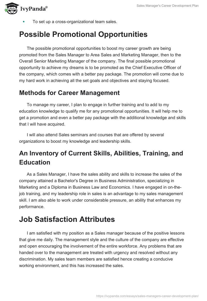 Sales Manager's Career Development Plan. Page 2