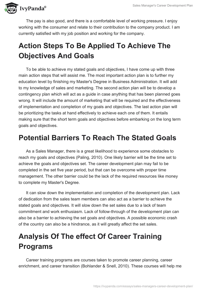 Sales Manager's Career Development Plan. Page 3