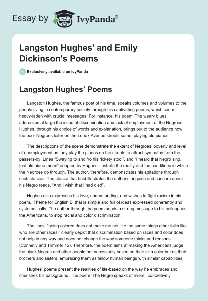 Langston Hughes' and Emily Dickinson's Poems. Page 1