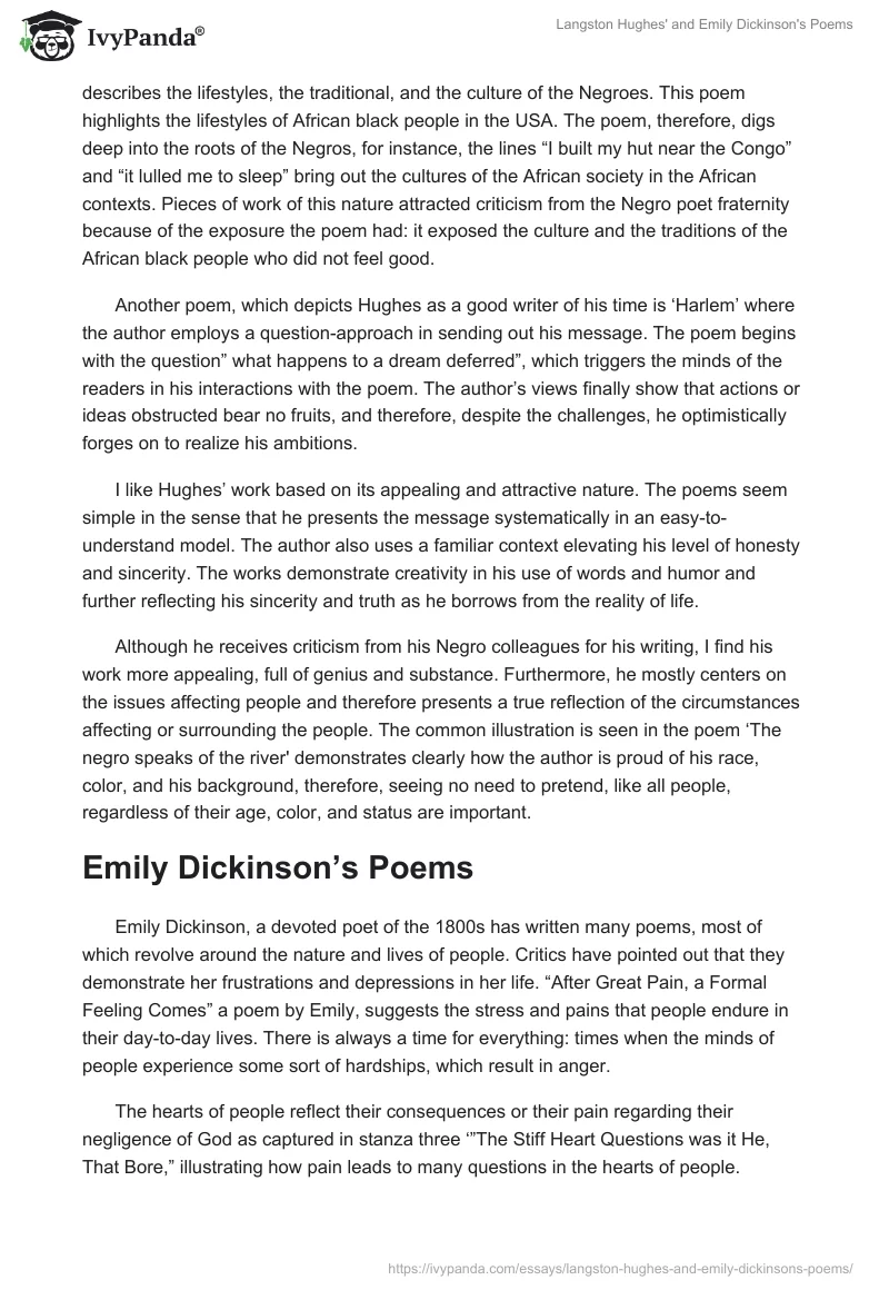 Langston Hughes' and Emily Dickinson's Poems. Page 2