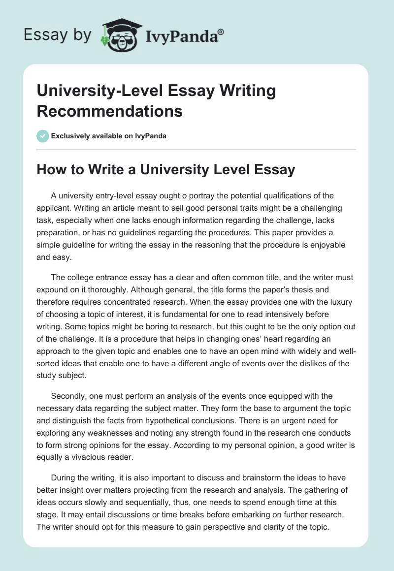 University-Level Essay Writing Recommendations. Page 1