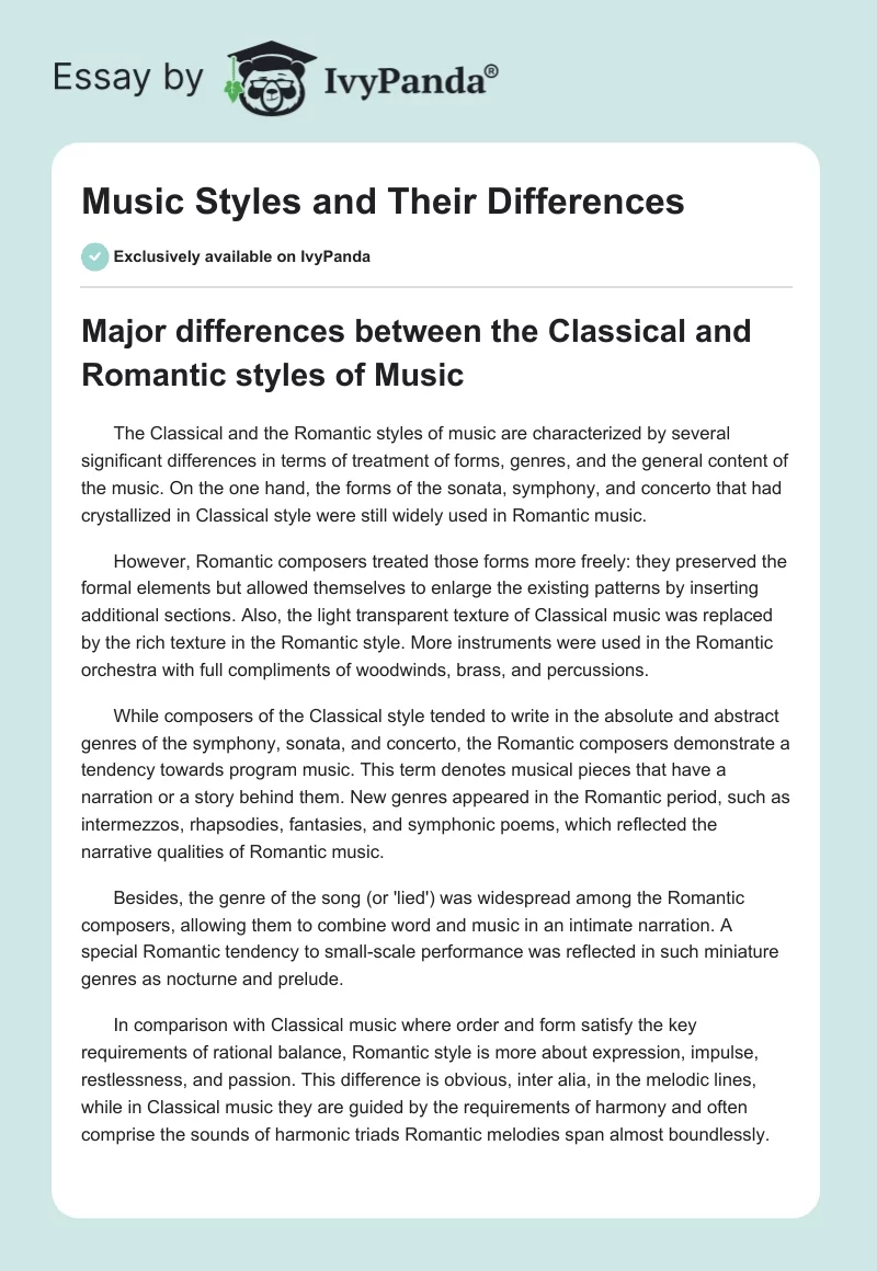 Music Styles and Their Differences. Page 1