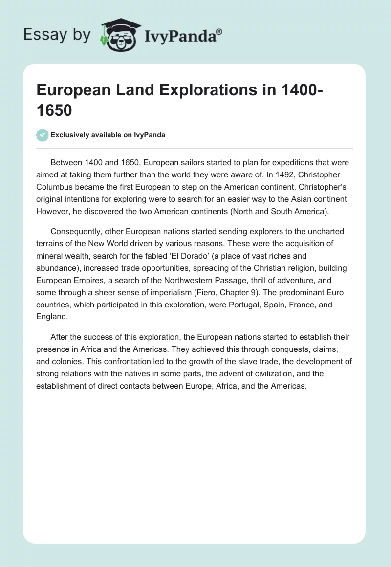 European Land Explorations in 1400-1650. Page 1