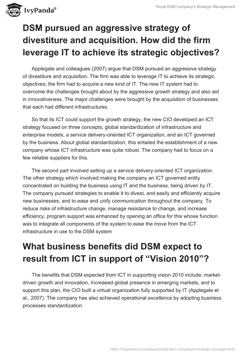 Royal DSM Company's Strategic Management. Page 2