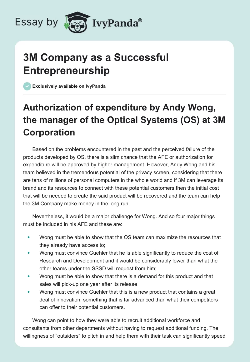 3M Company as a Successful Entrepreneurship. Page 1