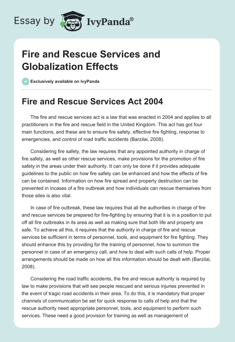 Fire and Rescue Services and Globalization Effects. Page 1