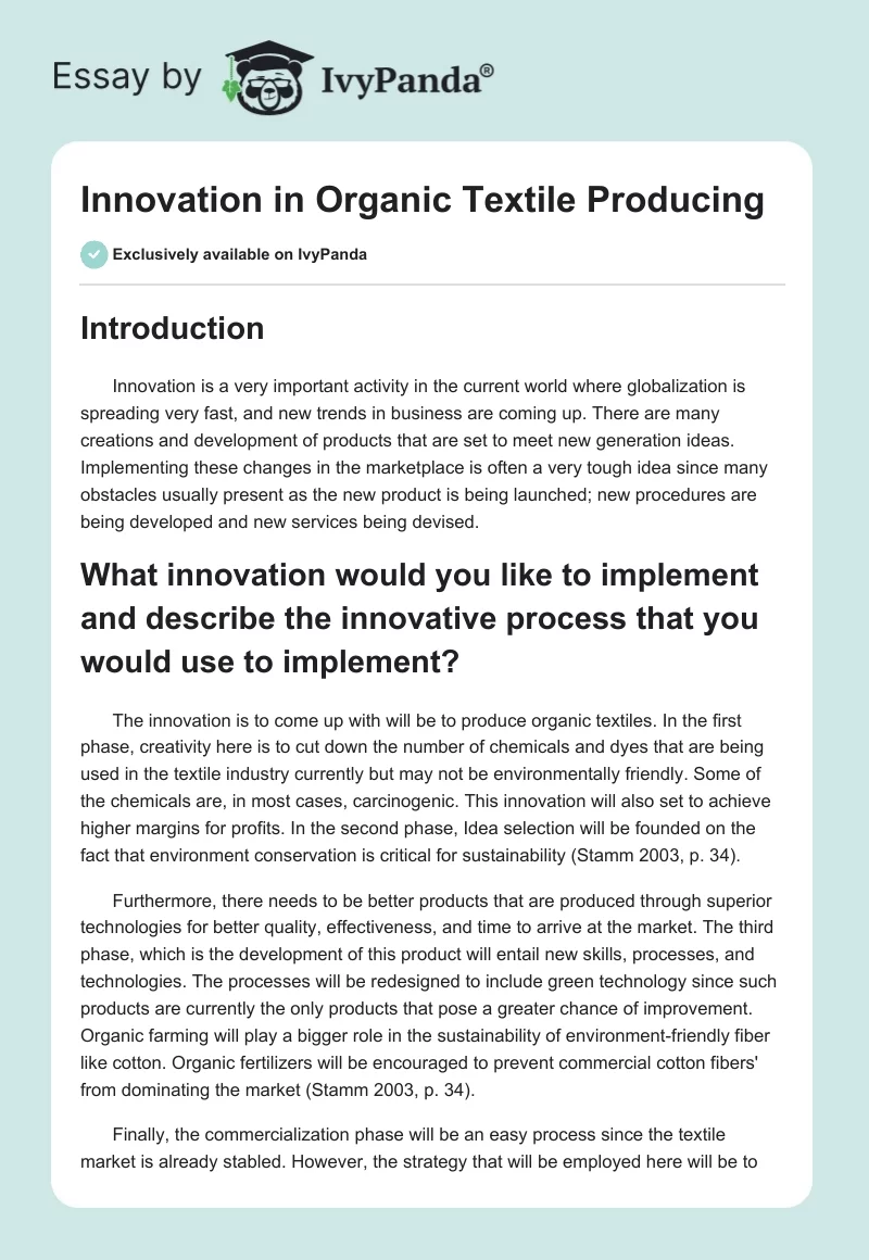 Innovation in Organic Textile Producing. Page 1