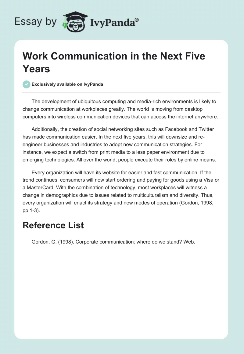 Work Communication in the Next Five Years. Page 1