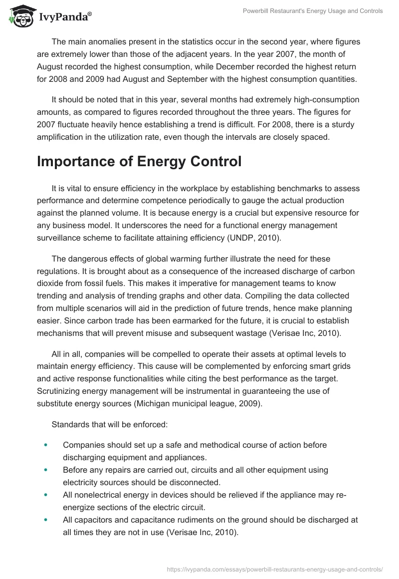 Powerbill Restaurant's Energy Usage and Controls. Page 2