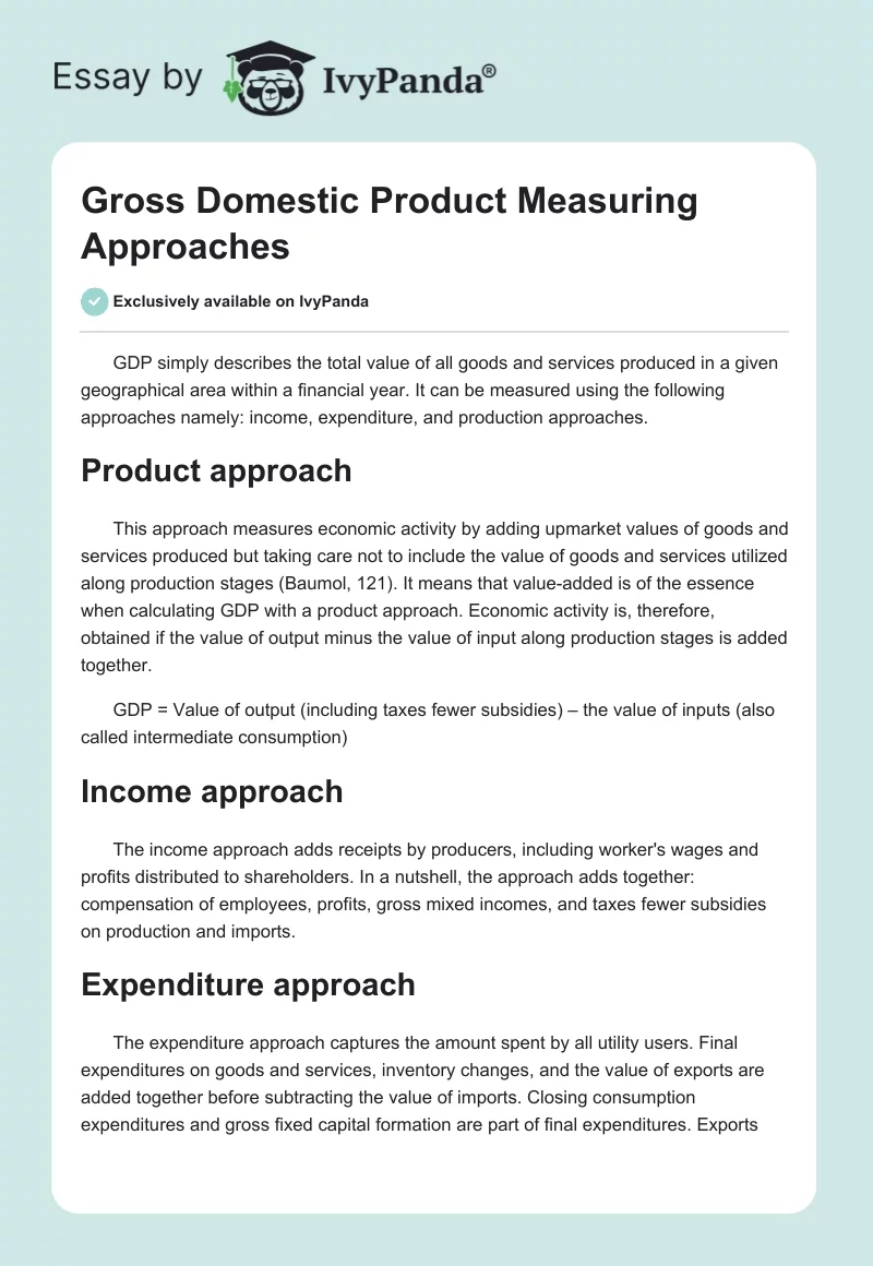 Gross Domestic Product Measuring Approaches. Page 1