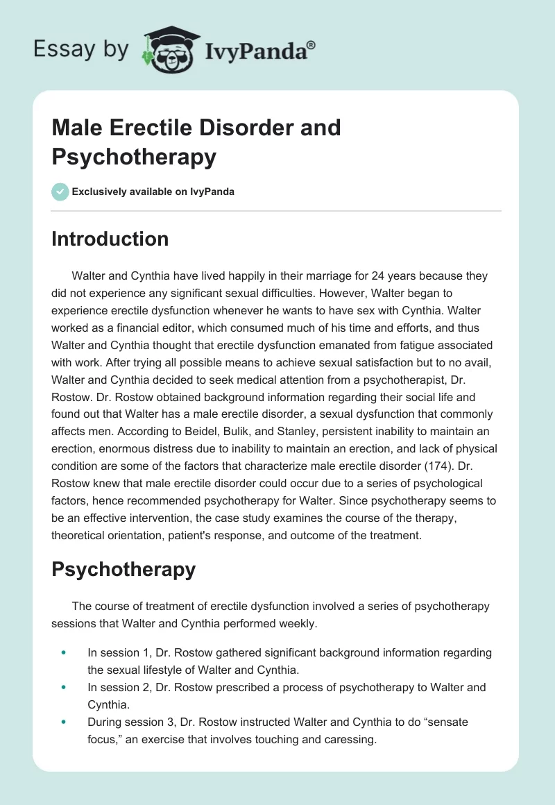 Male Erectile Disorder and Psychotherapy. Page 1