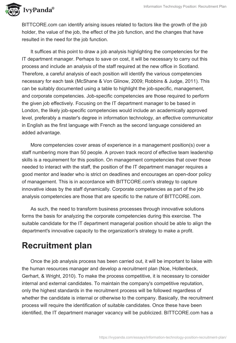 Information Technology Position: Recruitment Plan. Page 2
