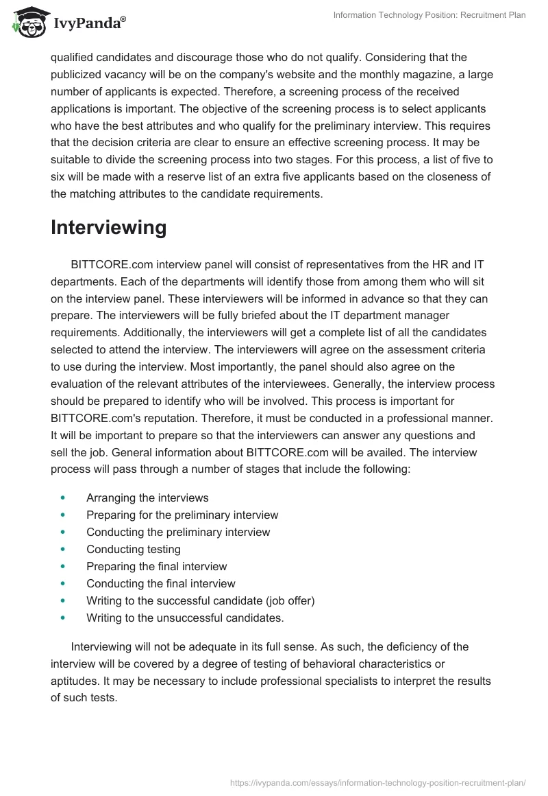 Information Technology Position: Recruitment Plan. Page 4