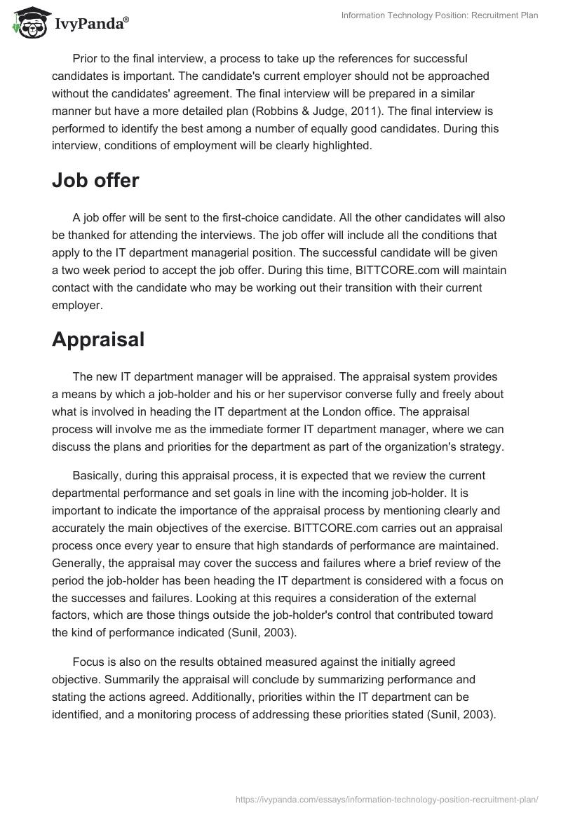 Information Technology Position: Recruitment Plan. Page 5