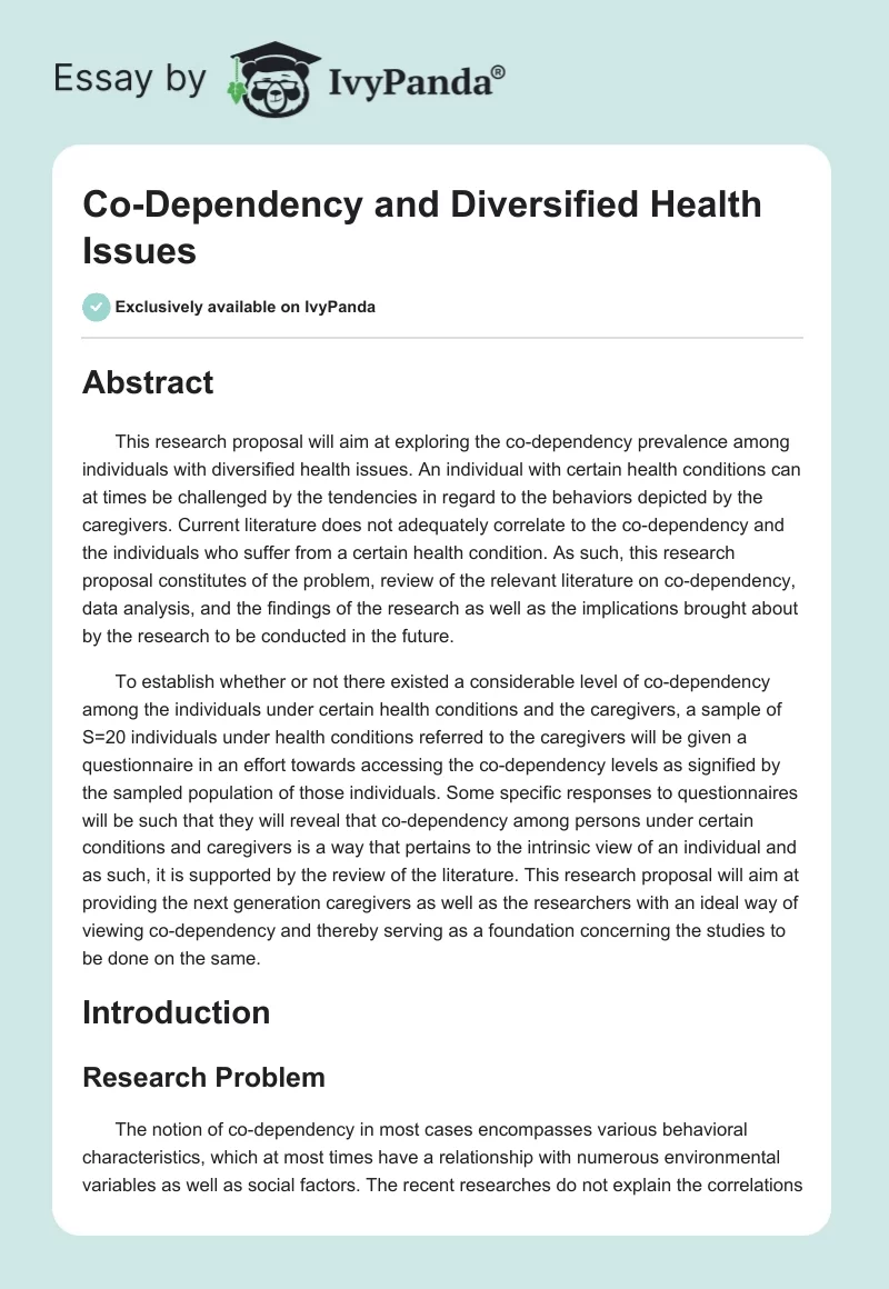 Co-Dependency and Diversified Health Issues. Page 1