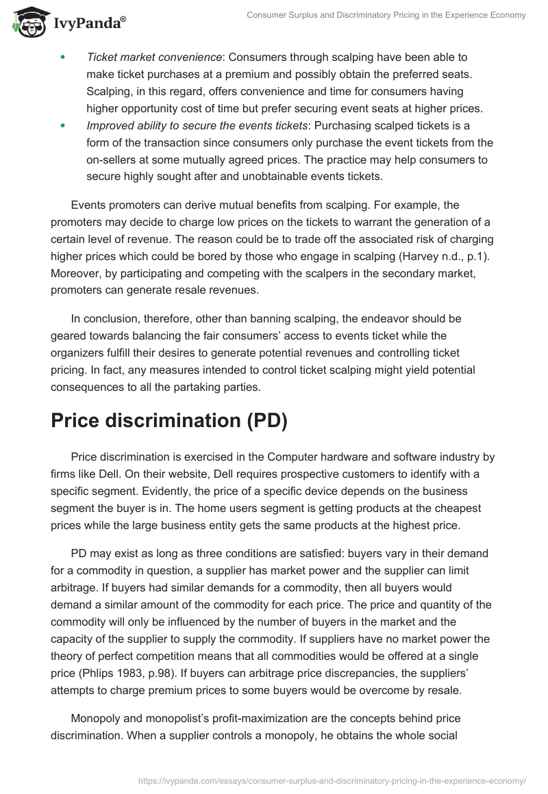 Consumer Surplus and Discriminatory Pricing in the Experience Economy. Page 2