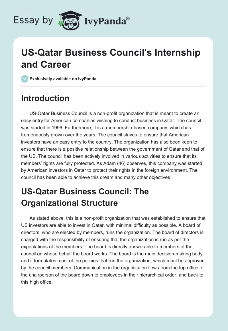 US-Qatar Business Council's Internship and Career. Page 1