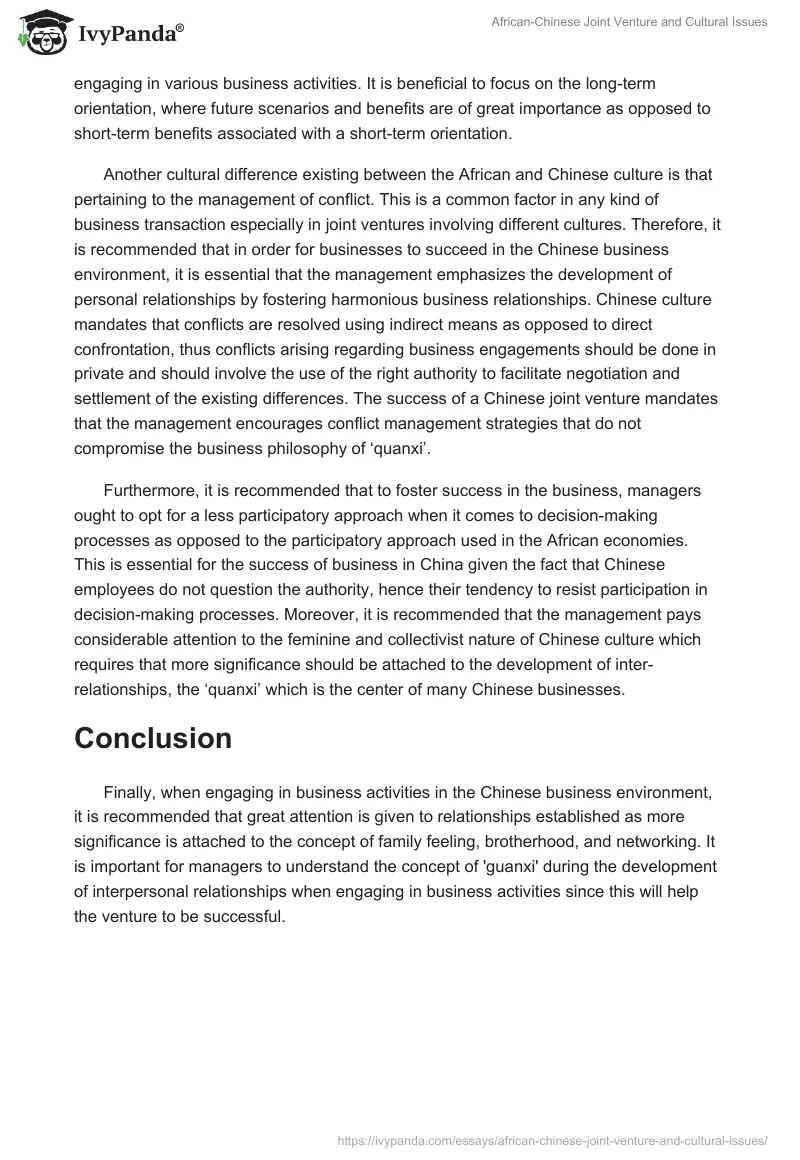 African-Chinese Joint Venture and Cultural Issues. Page 2