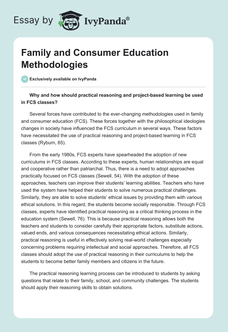 Family and Consumer Education Methodologies. Page 1