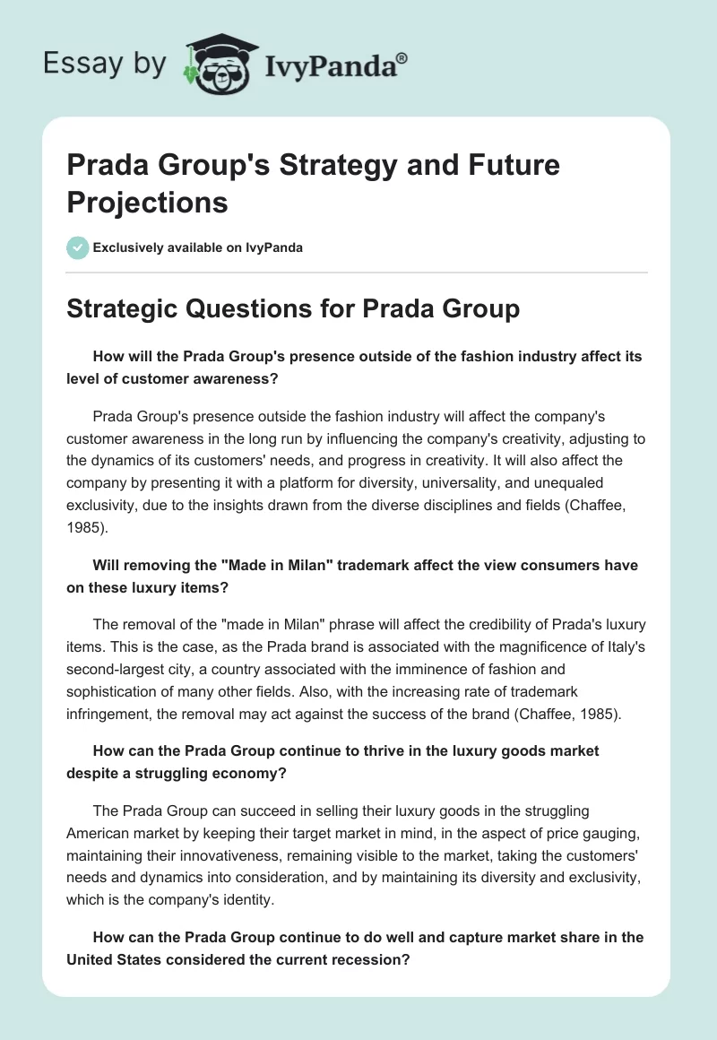 Prada Group's Strategy and Future Projections. Page 1