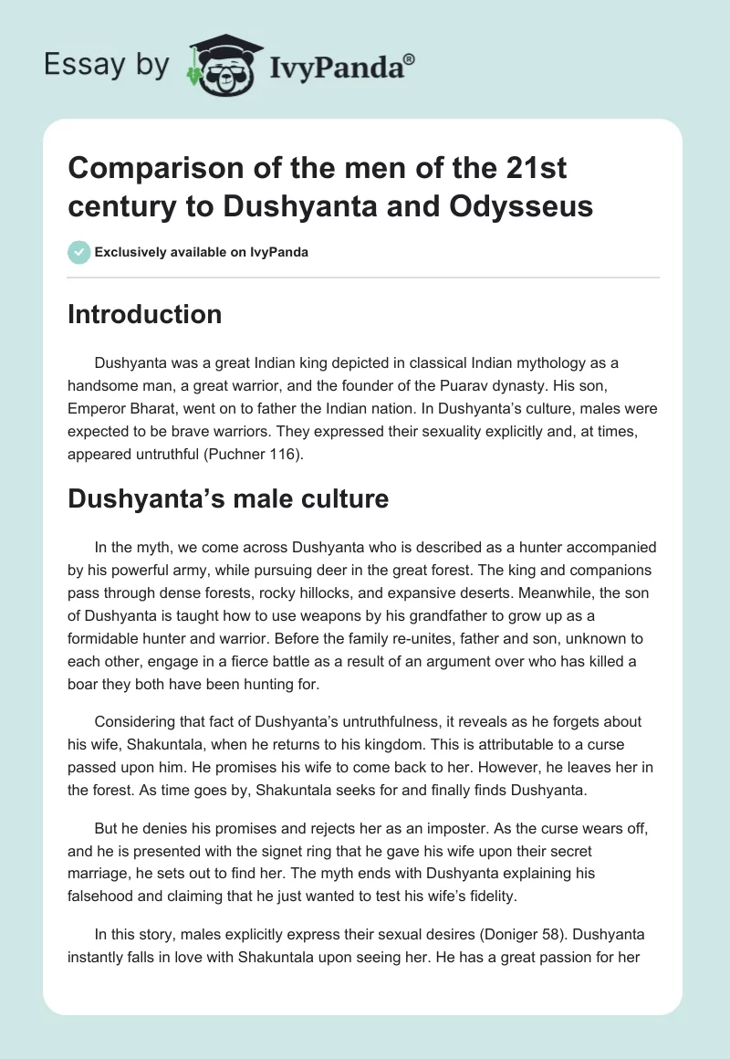 Comparison of the Men of the 21st Century to Dushyanta and Odysseus. Page 1