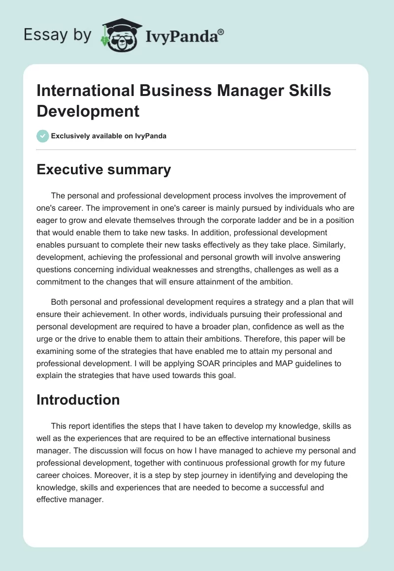 International Business Manager Skills Development. Page 1