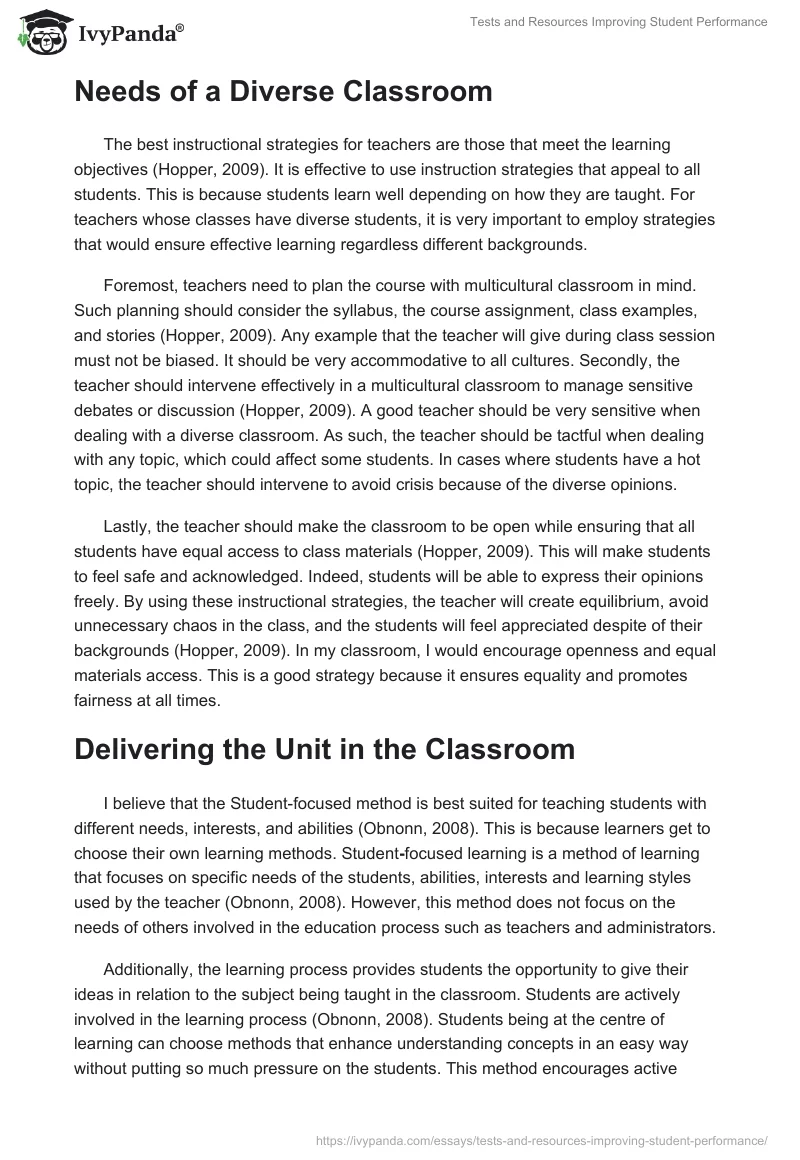 Tests and Resources Improving Student Performance. Page 4