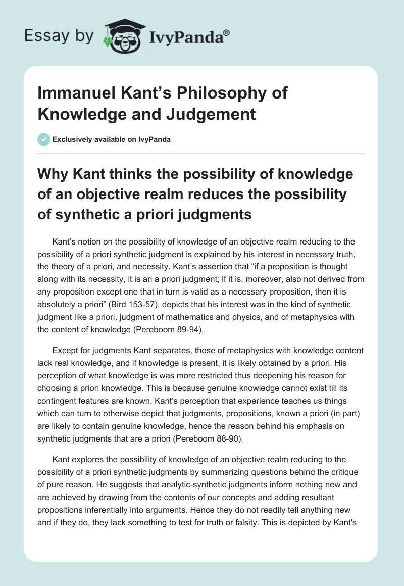 Immanuel Kant’s Philosophy of Knowledge and Judgement. Page 1