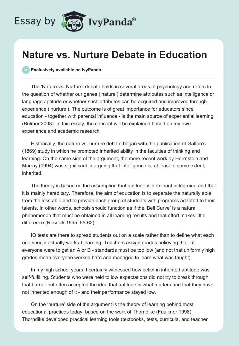 "Nature vs. Nurture" Debate in Education. Page 1