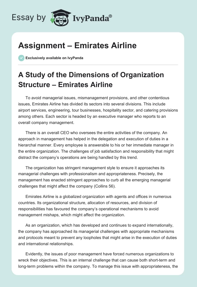 Assignment – Emirates Airline. Page 1