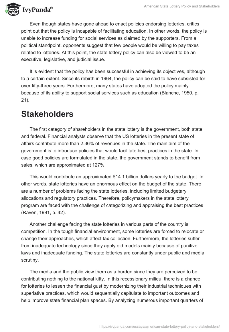 American State Lottery Policy and Stakeholders. Page 2