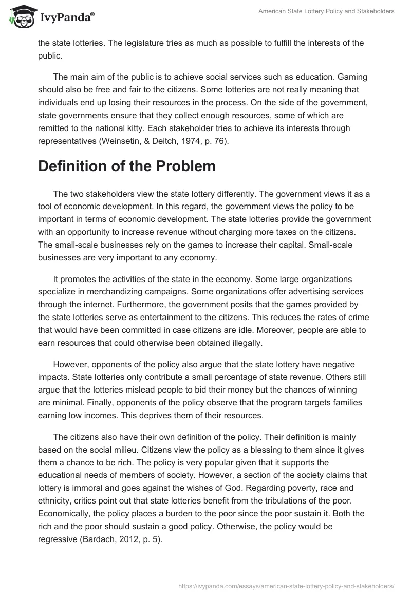 American State Lottery Policy and Stakeholders. Page 4