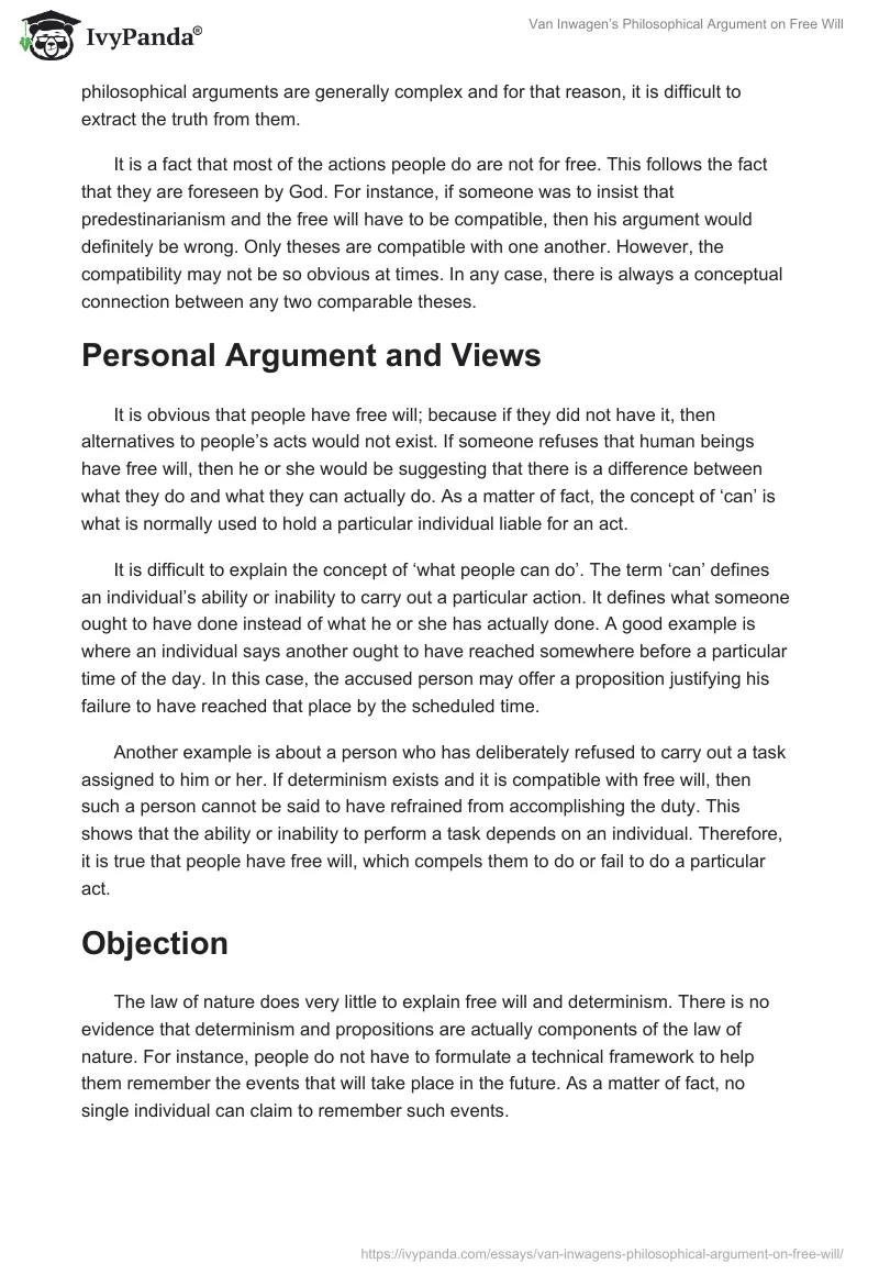 Van Inwagen’s Philosophical Argument on Free Will. Page 2