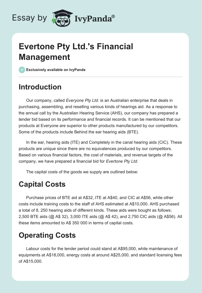 Evertone Pty Ltd.'s Financial Management. Page 1