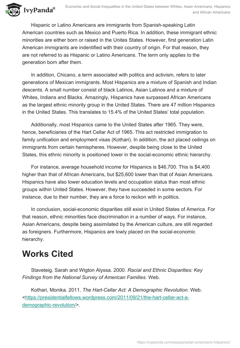 Economic and Social Inequalities in the United States Between Whites, Asian Americans, Hispanics and African Americans. Page 2