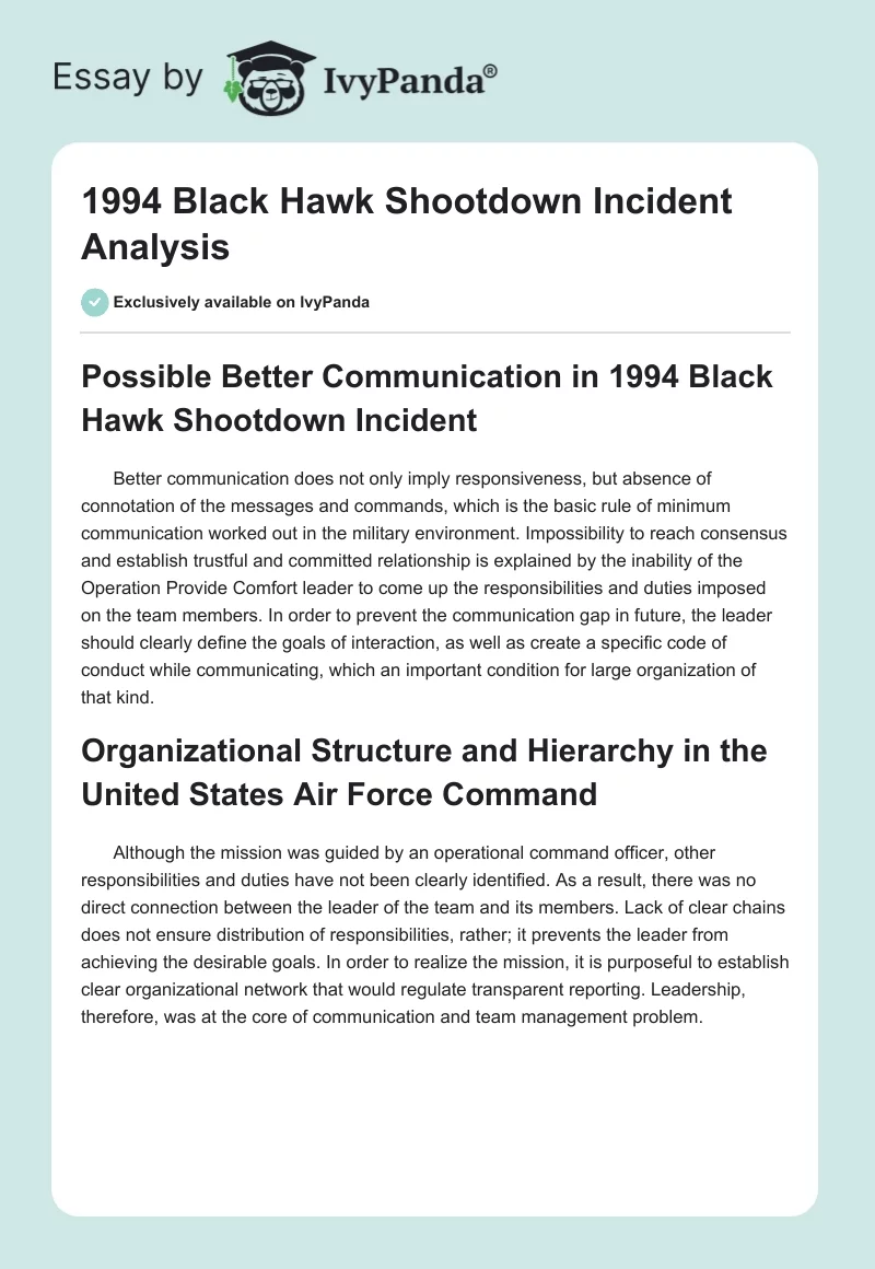 1994 Black Hawk Shootdown Incident Analysis. Page 1