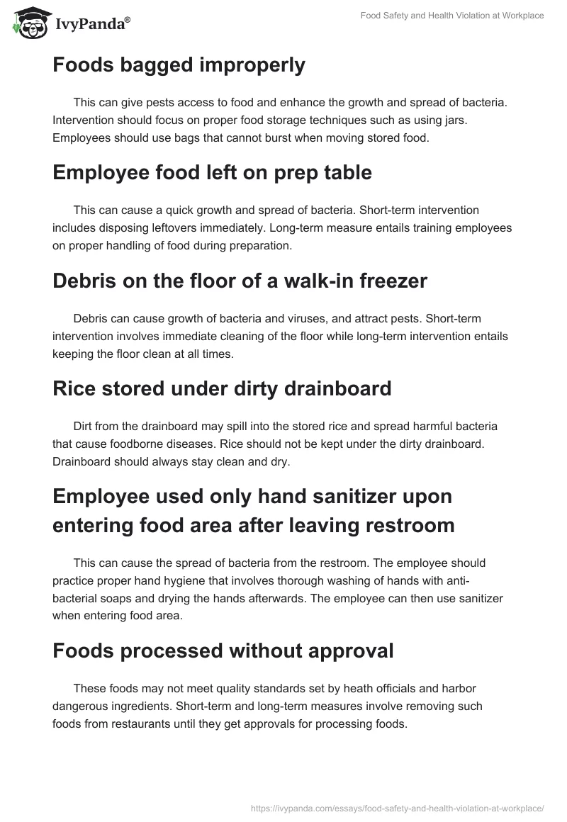 Food Safety and Health Violation at Workplace. Page 2