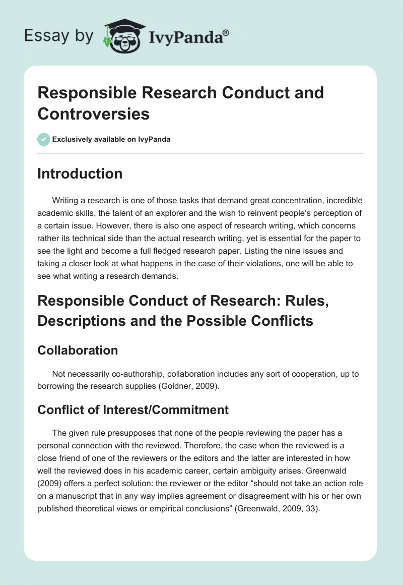 Responsible Research Conduct and Controversies. Page 1