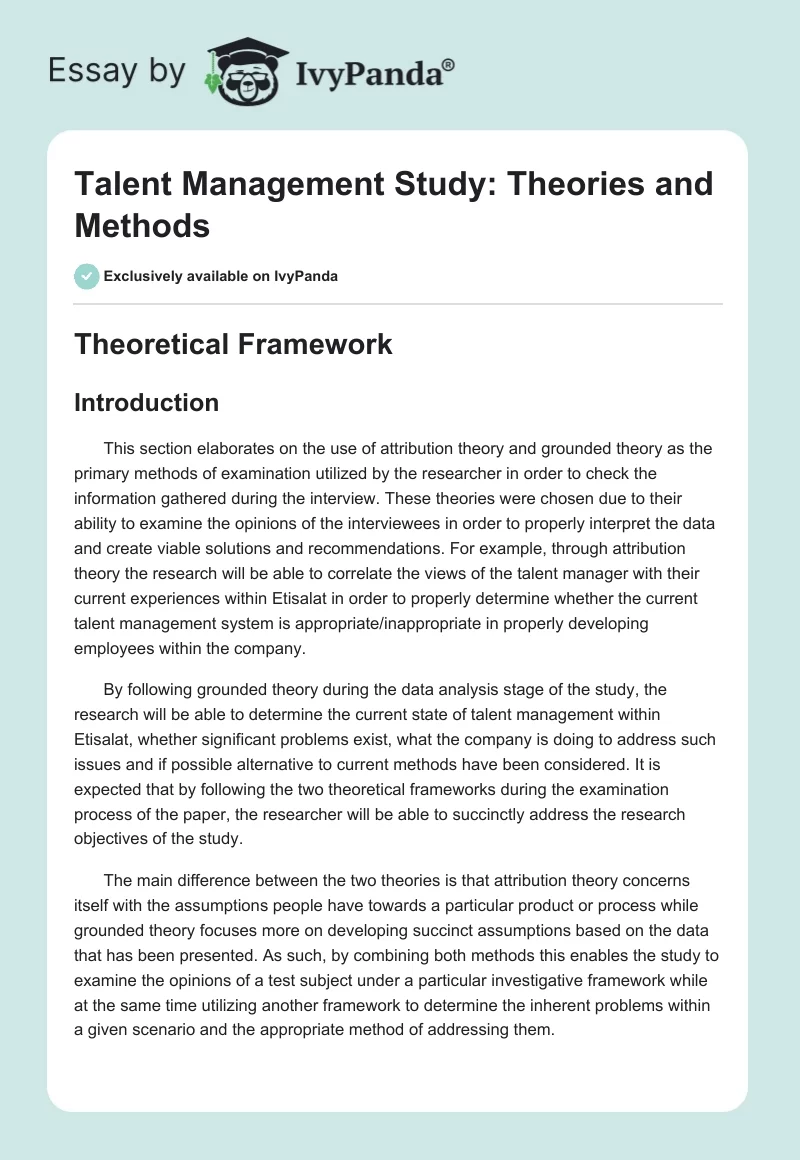 Talent Management Study: Theories and Methods. Page 1