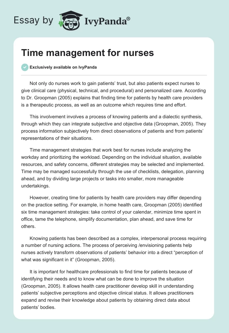 Time Management for Nurses. Page 1