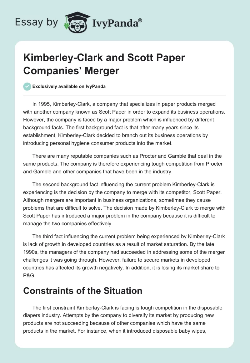 Kimberley-Clark and Scott Paper Companies' Merger. Page 1