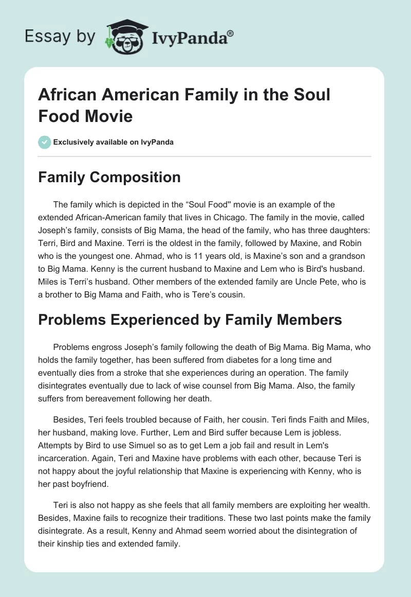 African American Family in the "Soul Food" Movie. Page 1