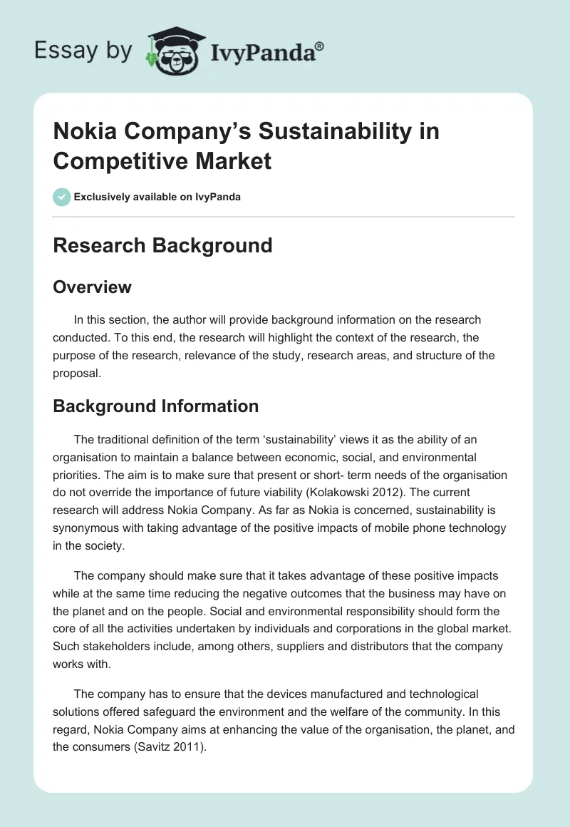 Nokia Company’s Sustainability in Competitive Market. Page 1