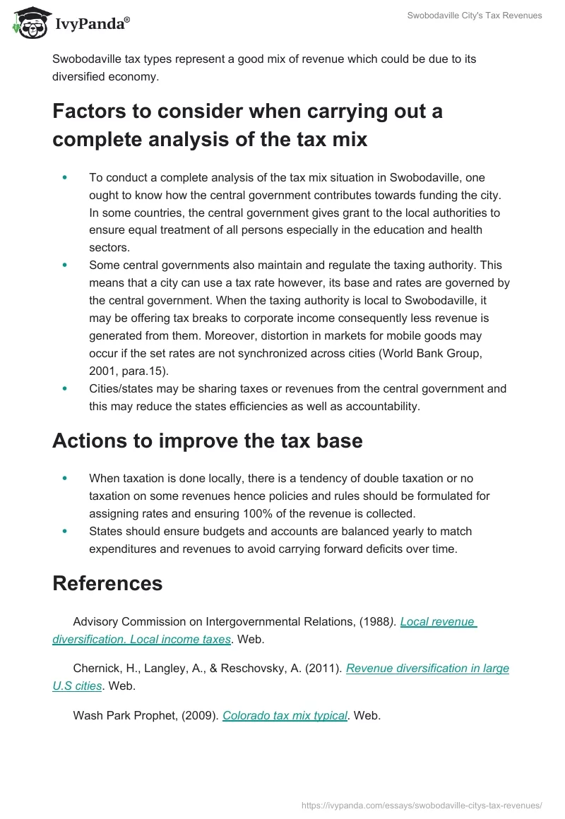 Swobodaville City's Tax Revenues. Page 2